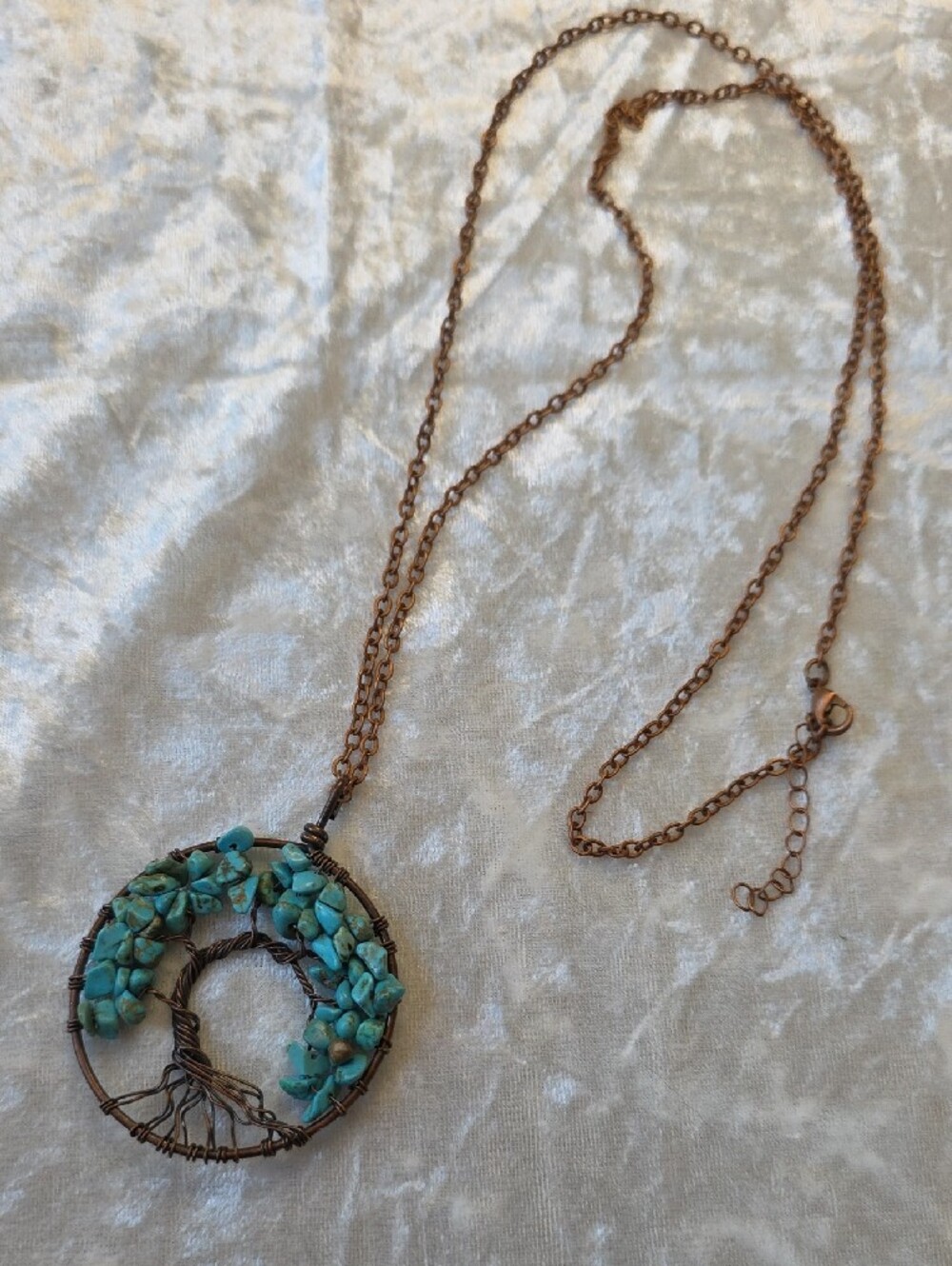 Turquoise Tree of Life Pendant Necklace with Copper Chain - Picture 3 of 5